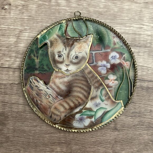 Capiz Shell Tabby Cat Suncatcher Garden Kitty Kitten 4.5 inch Window Decor - Picture 1 of 7